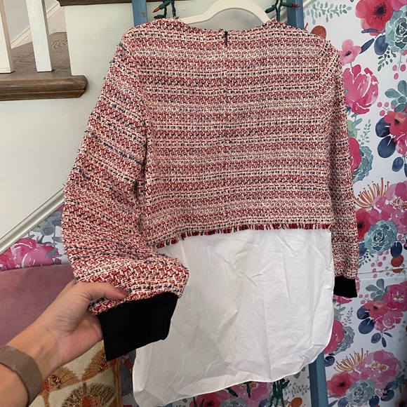Zara Contrasting Tweed Button Down Top - Picture 3 of 4